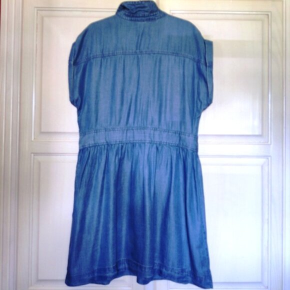 Merona Denim Cap Sleeves Fixed Waist Button Down Short Dress w/Scarf SZ XXL EUC - Picture 3 of 8